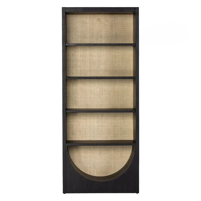 Wabi Sandy Wind Solid Wood Bookshelf Multi-layer Living Room Storage Magazine Shelf Study Storage Shelf Black