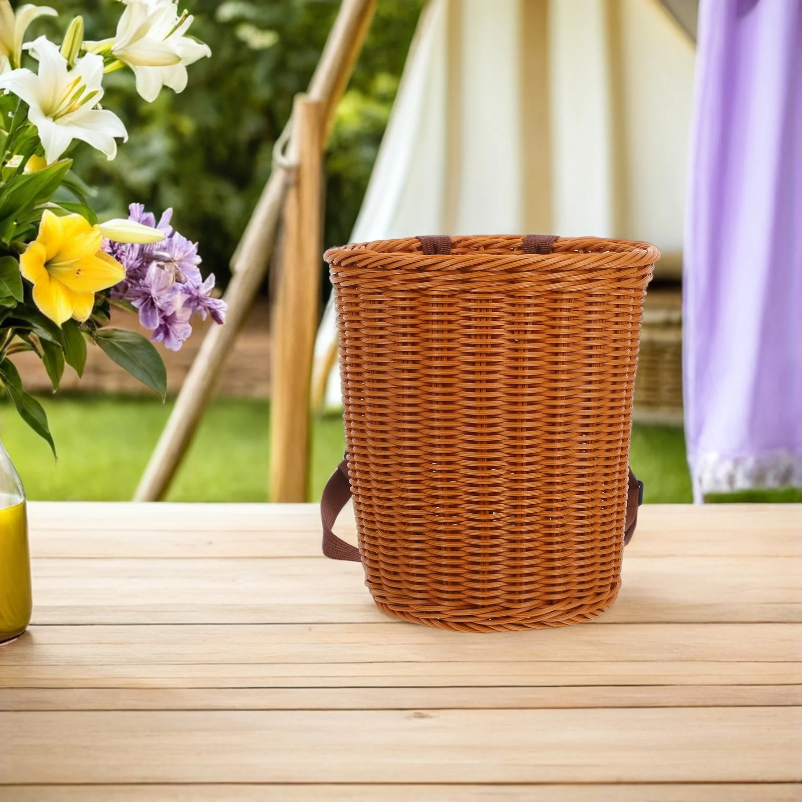 

Woven Picnic Basket Backpack Handmade Design with Comfortable Shoulder Straps for Harvesting Fruits Vegetables Outdoor Camping