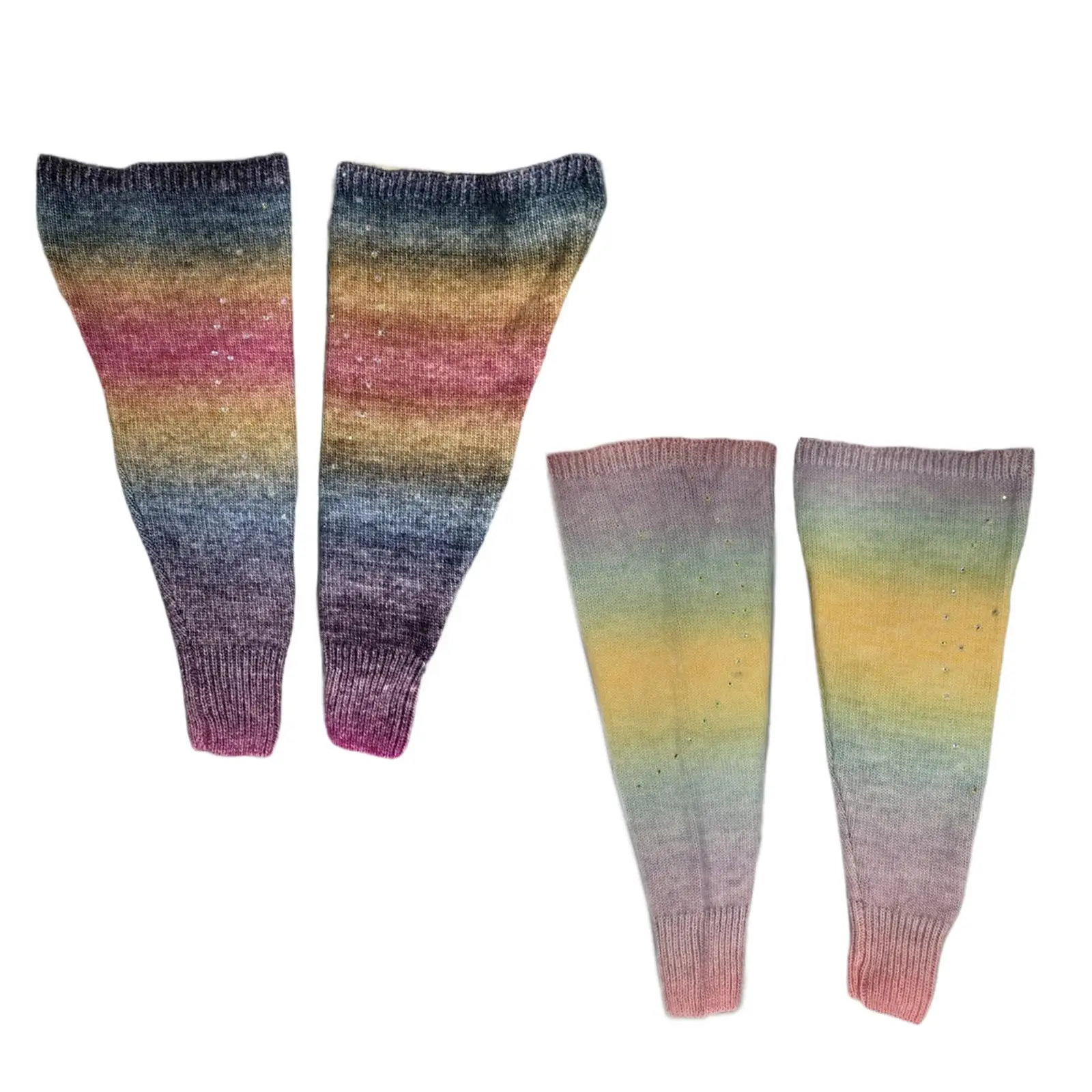 Knitted Leg Warmers Flared Gradient Lengthened for Figure Skating Leggings with Rhinestones Winter Ankle Heap Socks for Women