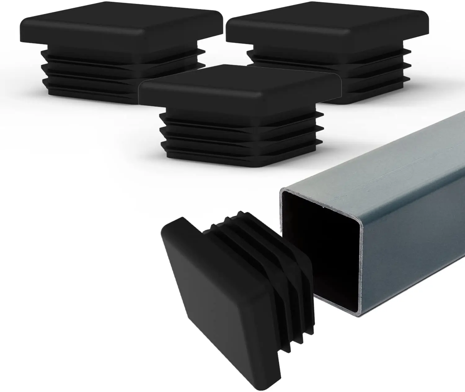 1~100Pcs Square Plastic End Caps Black Tube Pipe Plug Bung Stopper Assorted Sizes 10x10mm-120x120mm for Chair Legs Furniture DIY