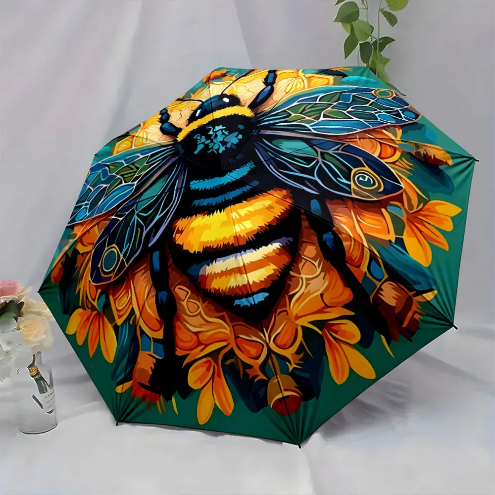 1PC Colorful Bee Design Umbrella for Nature Lovers Print 8 Iron Ribs Folding Umbrella Auto-Open Fashion Sunshade