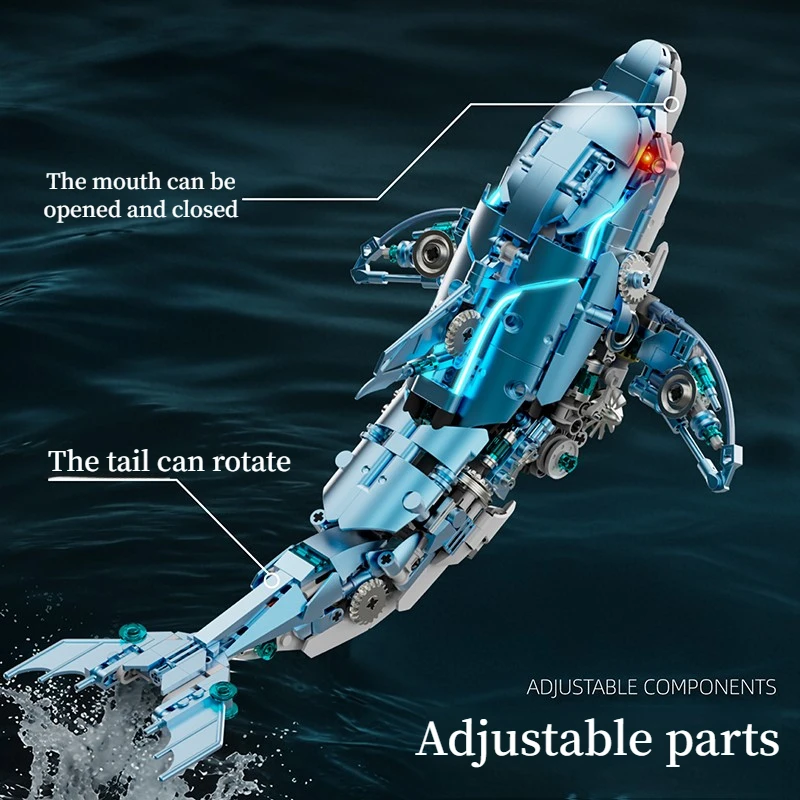 888 قطعة مكعبات بناء دولفين ميكانيكية إبداعية باللونين الأزرق والوردي يمكن أن تضيء لعبة الطوب البناء هدية للأطفال والكبار #4