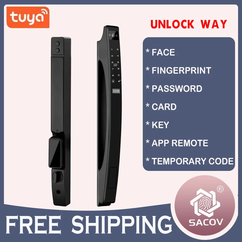 TUYA App Waterproof Sliding Door Smart Lock Aleax Face Fingerprint Digital Password Card Electronic Lock For Aluminum Glass Door