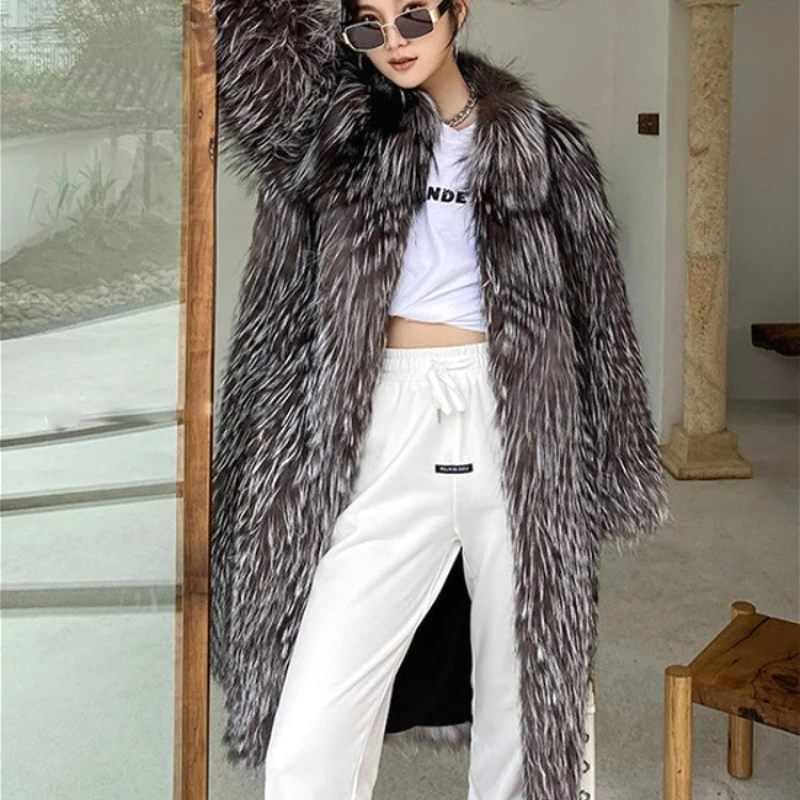 Women Faux Fox Fur Coat Winter Thick Fluffy Long Sleeve Warm Outerwear Luxury Fur Long Jacket Elegant Mujer Bontjas Shaggy Coats