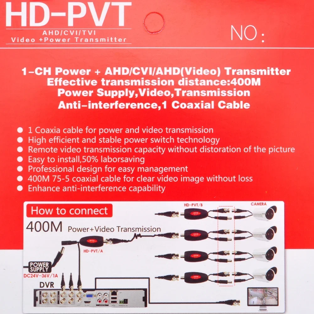 Imagem -06 - Power Video Transmissor para Cctv Câmera Hd-pvt Cabo av Ahd Cvi Tvi Transmissão Via um Bnc até 400m