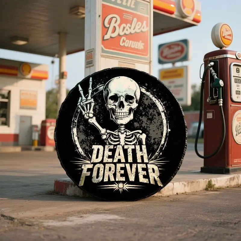 Trend Skull DEATH FOREVER Printed Tire Cover - Peace Sign Pattern, Polyester Dustproof And Sunproof Spare Tire Cover, Suitable F