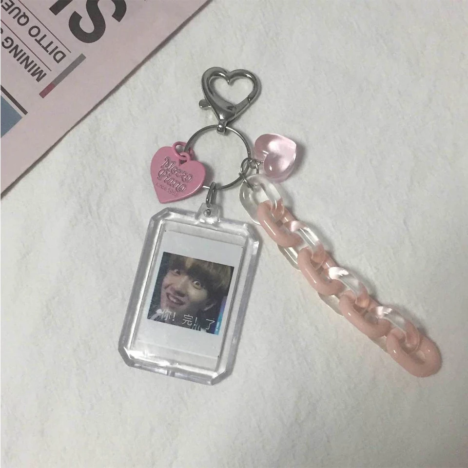 Cute Sweet Korean ID Photo Protect Case Keychain Super Star Selfie Photo Phone Protector Bag Car Key Keyring Chain Pendant Decor