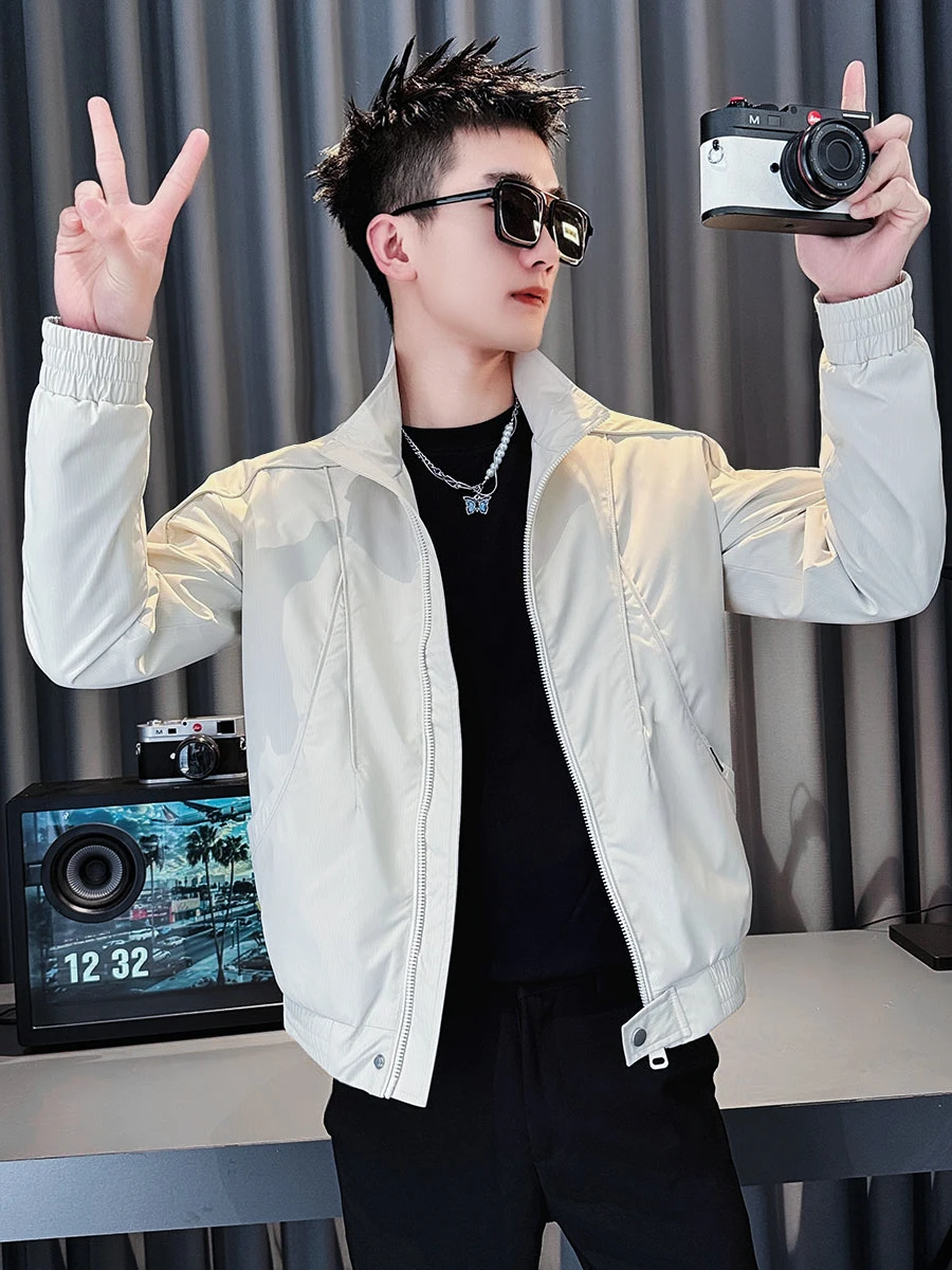 عارضة الوقوف طوق الرجال Jaet ربيع الخريف Faionable الكورية Sle سليم صالح مكافحة الرياح البوليستر طويل Sve سستة إغلاق