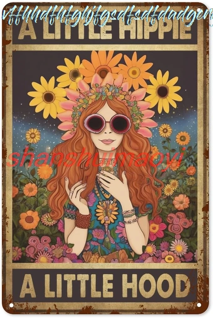 Hippie Metal Tin Sign Funny Vintage Wall Decor For Home Office Colorful Retro Flower Power Plaque 8 X 12 Inch sign