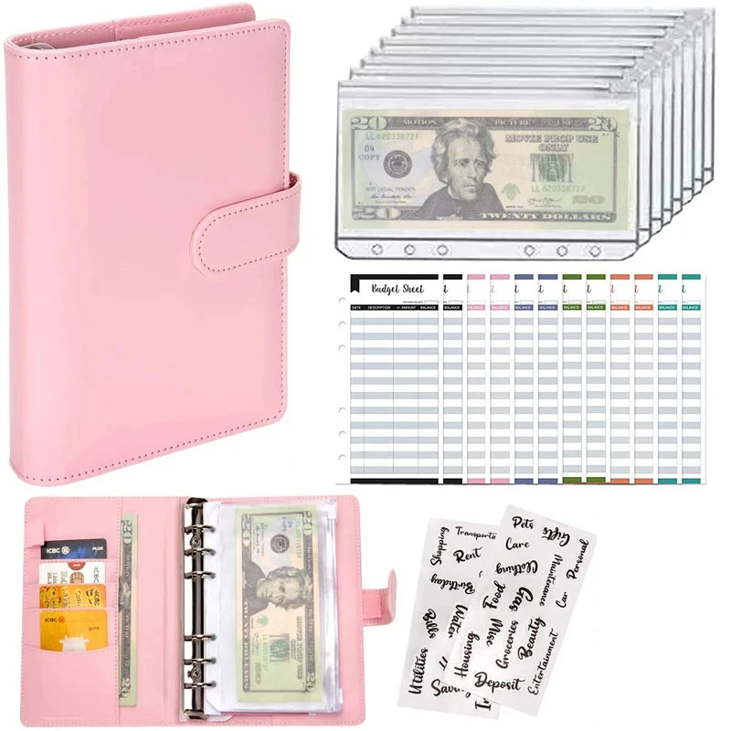 A6 Binder Budget Notebook Personal Planner Organizer System with Binder Pockets Money Envelope Wallet for Saving Money budding