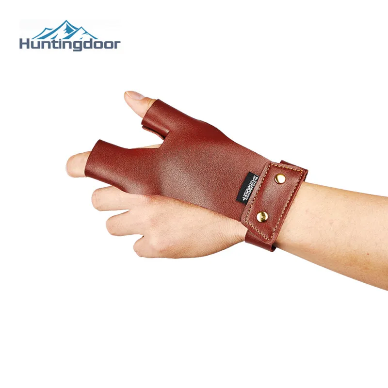 Brown Cowhide Finger Protect Glove Guard Leather Left/Right Hand Thumb Index Fingers ForTraditional Bow Arrow Hunting Shooting