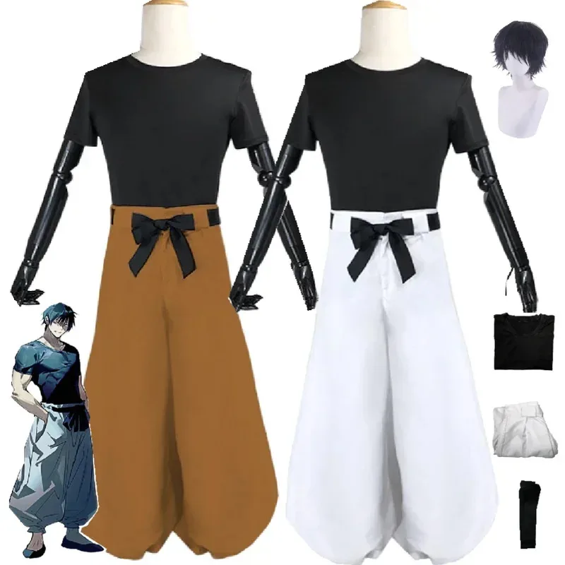 Anime Jujutsu Kaisen Fushiguro Toji Cosplay Costume Aldult Unisex Top Pants Wig Halloween Rave Party Combat Uniform Suit NM33