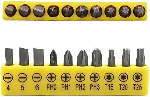 L-shaped 1/4 Hexagonal Screwdriver Bit 90 Degree Double Head Handle Black 6.35 Wrench 10pc Yellow Tape Screwdriver Bit Tool Set