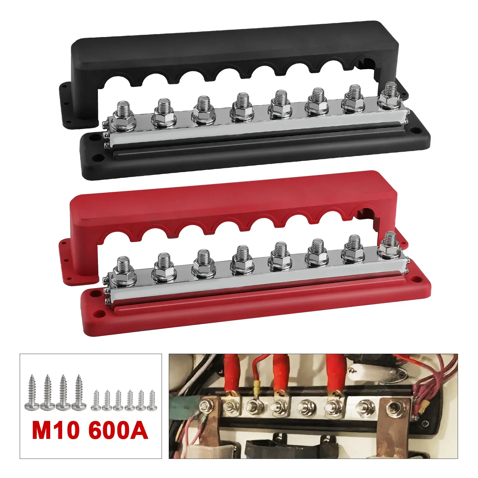 24v Bus Bar 12v Pair Copper 600 Amp busbar For Automotive RV Vehicles 8 Post M10 Power Distribution Block with Cover 24V Rating