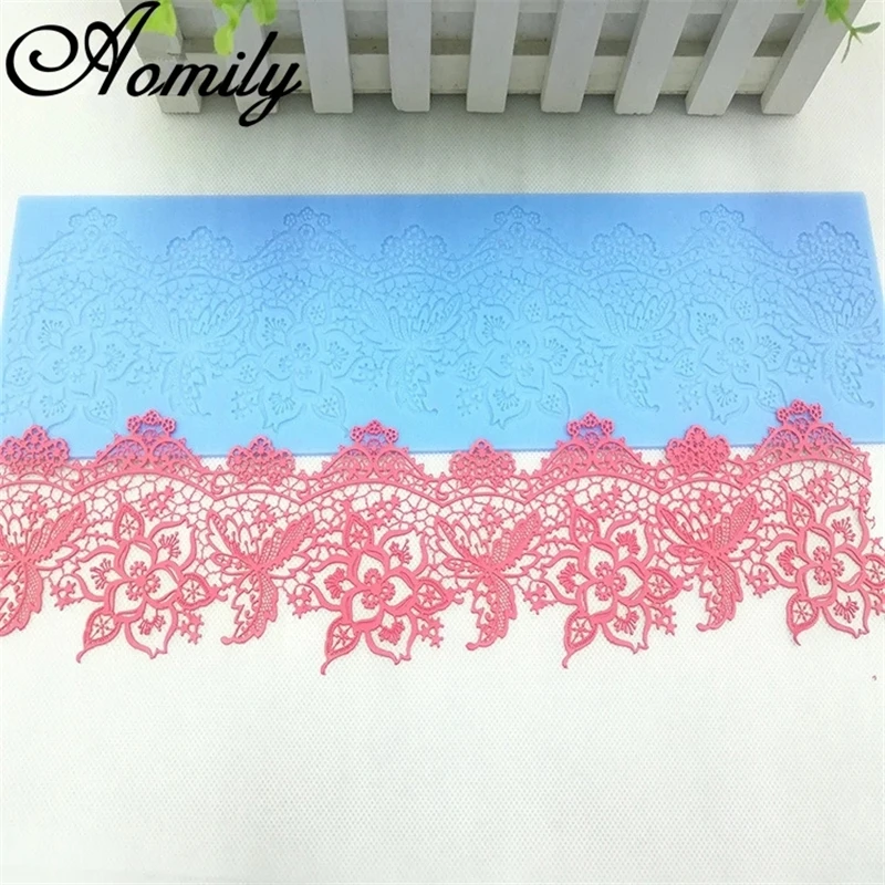 Aomily Lace Flower Wedding 40x9.5cm Cake Silicone Beautiful Flower Lace Fondant Mold Mousse Sugar Craft Icing Mat Pastry Tool