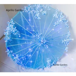 Blue LED Yarn Silk Cloth Decorative Umbrella Beach Parasol Princess Lace Chinese Japan Umbrella Craft Umbrella Party Cosplay