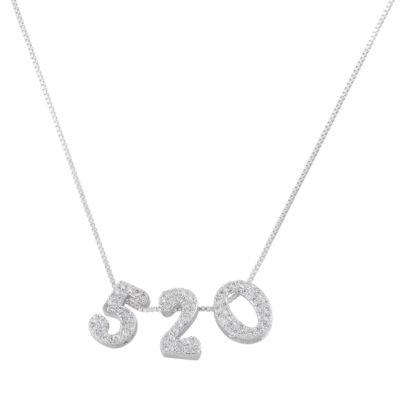 ZHUKOU 520 charms necklaces for couples gold color Brass cubic zirconia digital numbers beads necklaces chains wholesale VL414