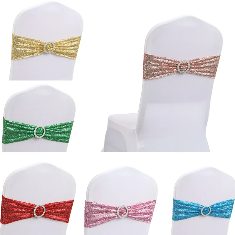 Wedding Decoration Chair Knot Heart Buckle Chair Sash Spandex Bow Tie Stretch Holiday BIrthday Party Festival Celebration Hotel