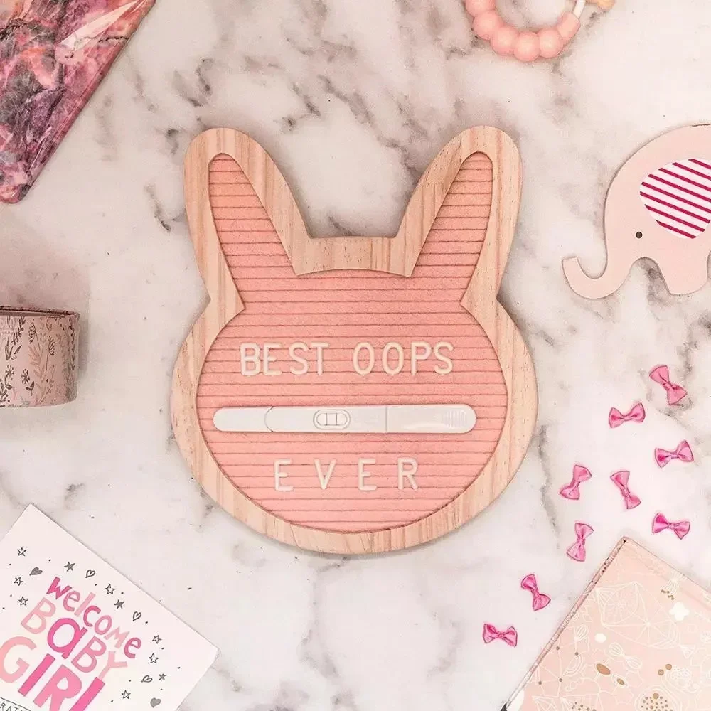 Handmade Decorative Rabbit Felt Letter Board Felt Letterboard Wooden Photo Frame with 330 Letter Holder