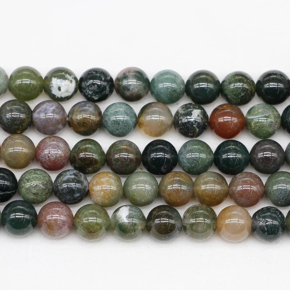 62Pcs Indian Agate Loose Bead Round Bead Natural Stone Wholesale Jewelry DIY Bracelet Fashion Versatile Semi-Finished Bead Bead