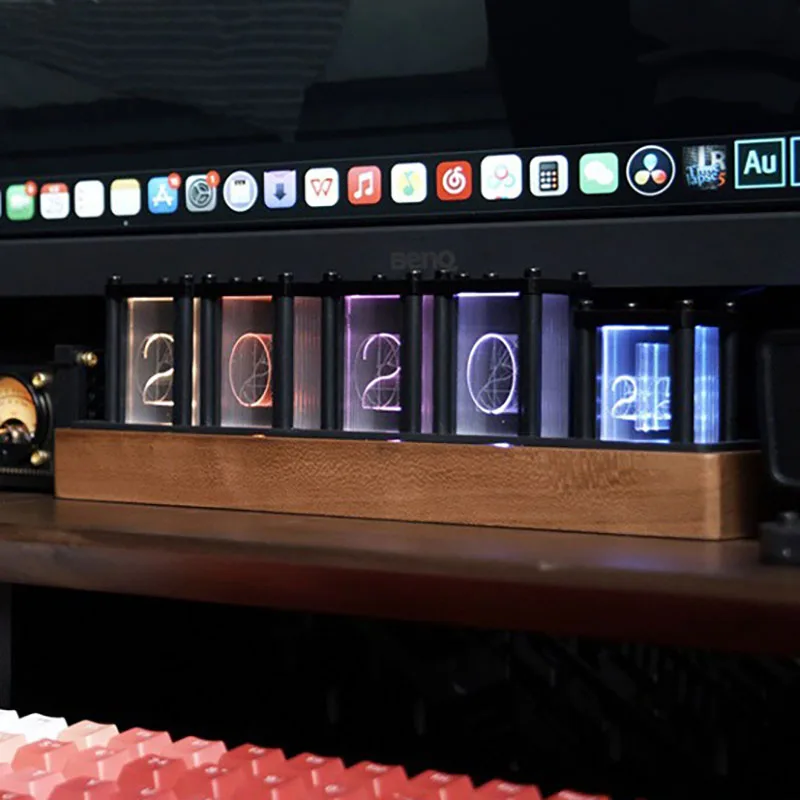 

Walnut Nixie RGB Glow Tube Clock USB Interface Retro Computer Office Desk Desk Clocks Decoration Esports Room Digital Clock