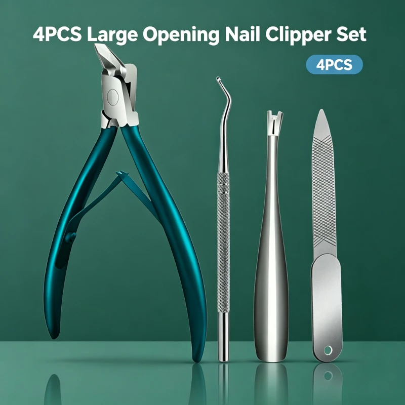 1/3/4Pcs Professional Nail Clipper Set,Heavy Duty Thick Nail Trimmer,Safe Nail Correction Cutter with Nail File for Men Women