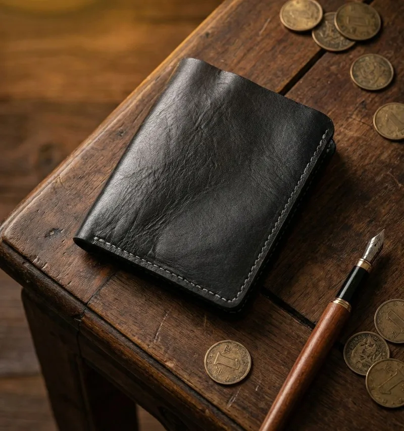 Ultra-Langlebige Herren-Leder-Kurzbörse, Kratzfester Handpolierter Vollnarbenleder-Kartenhalter, Minimalistische Reisebörse – Detail 1
