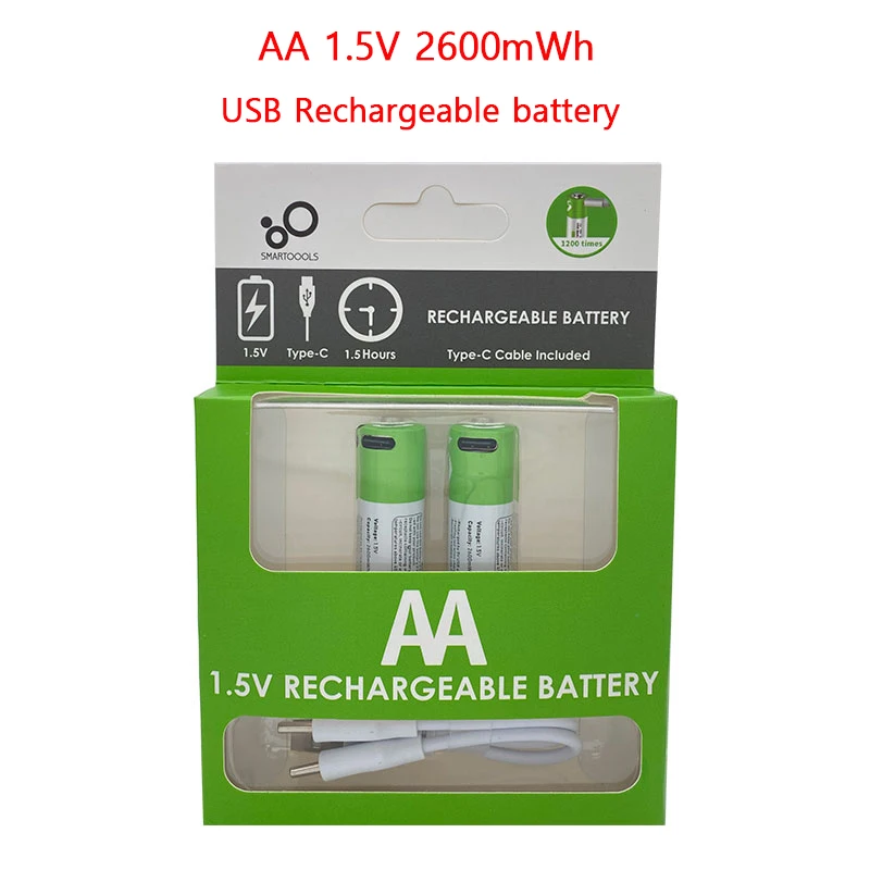 2 sztuki AA + AAA akumulator na USB 1.5V AA 2600mWh/AAA 550mWh baterie litowo-jonowe do myszy, zegara, golarki, hermometru + kabel TYPE-C