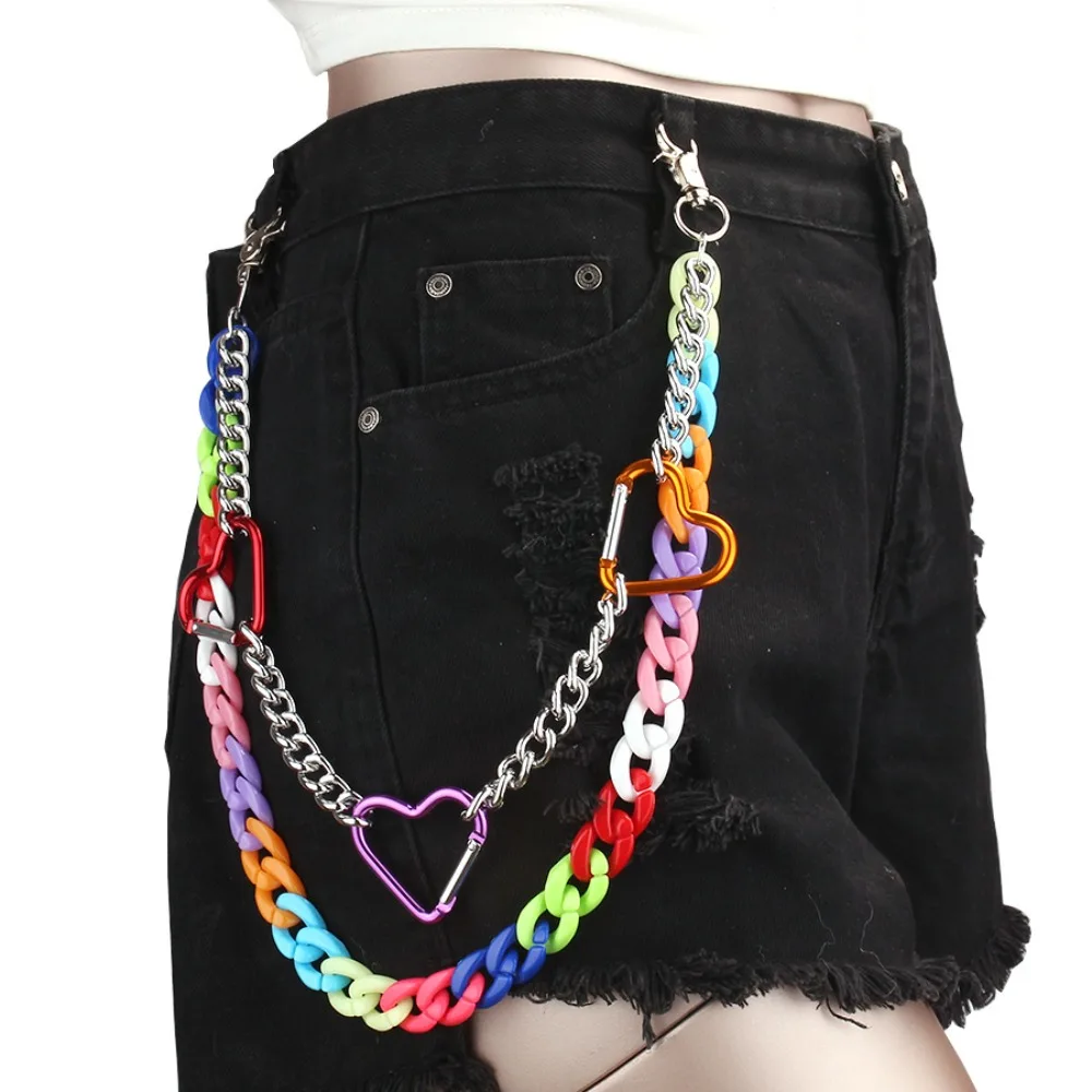 Resin Double Layer Heart Waist Chain Acrylic Rainbow Star Belt Chain Harajuku Y2K Cross Pants Chain Jeans Decor