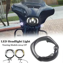 For Harley CVO Touring Electra Glide Street Glide Tri Glide 2014-Up With Amber Turn Signal LED Headlights Bezel Visor Trim Ring
