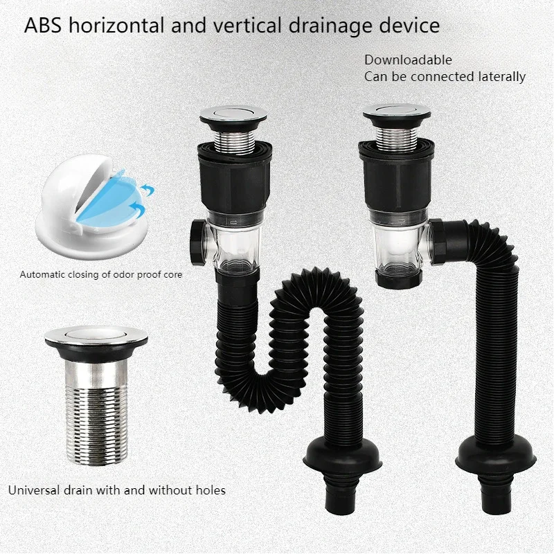 ABS Basin Odor Isolating Sewer Stainless Steel Sewer Universal Horizontal and Vertical Sewer Pipe for Wash Basins