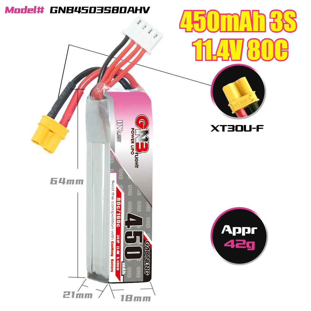 450mAh 80C 2S 7.6V/3S 11.4V with XT30 Plug LiPo Battery for Beta85X Model Drone FPV Balanced Charging Lithium Battery HV