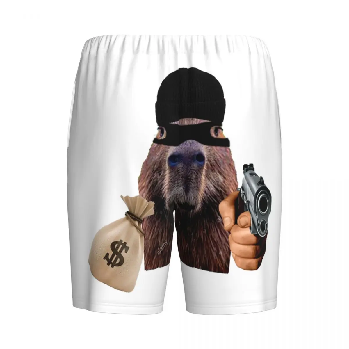 Custom Capybara Robber Pajama Shorts for Men Animal Pet Sleepwear Lounge Bottom Stretch Sleep Short Pjs with Pockets