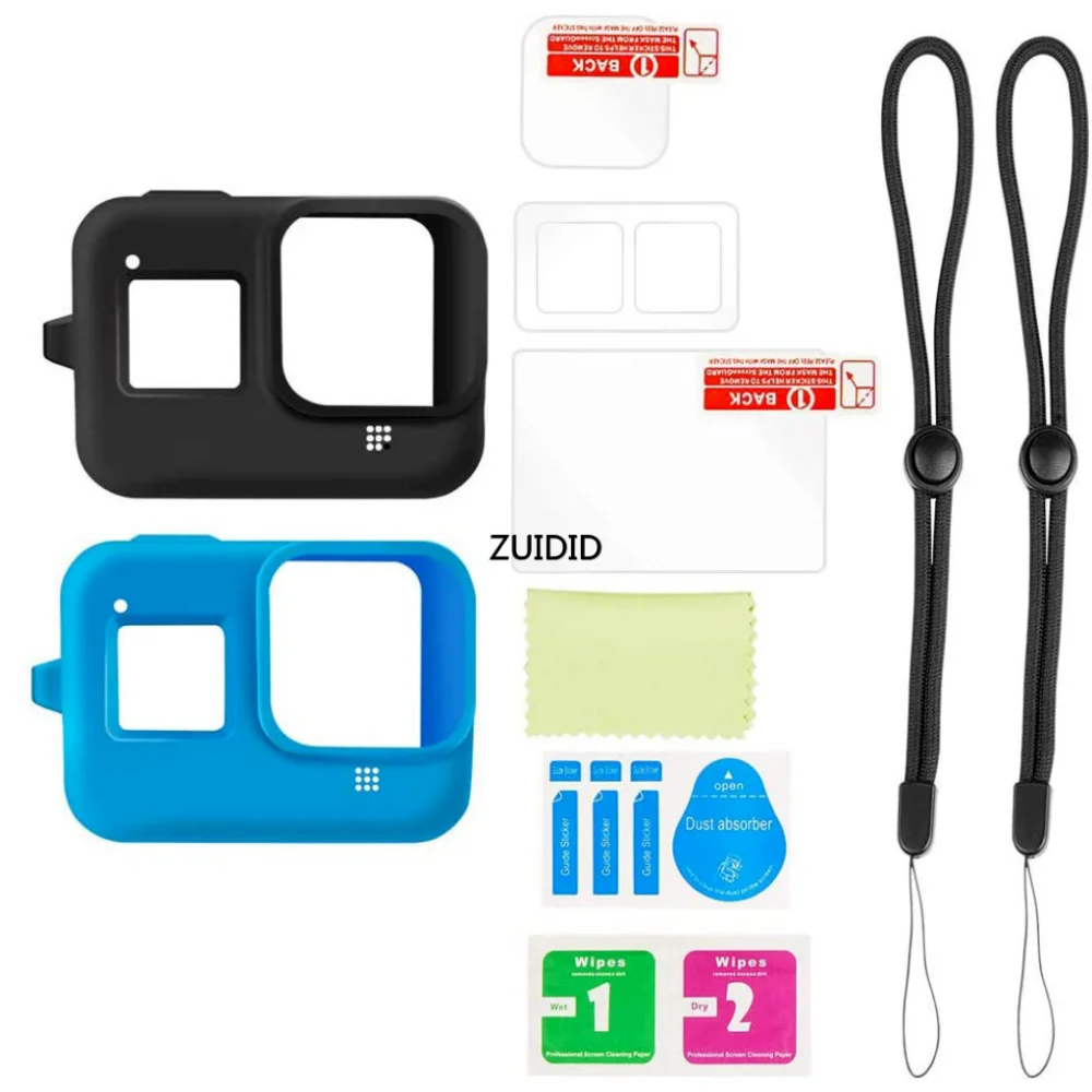 Silicone Case for GoPro Hero 8 Black Tempered Glass Screen Protector Protective Lens Film Housing Cover for Go Pro 8 Accessories