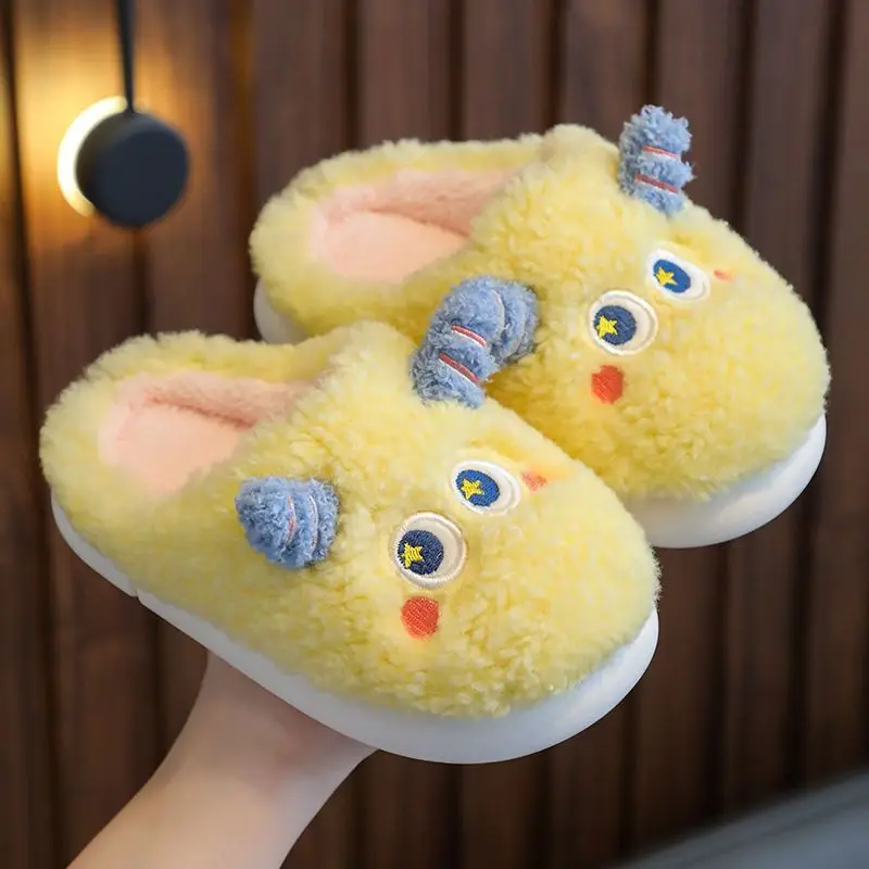 2024 Monster Kids Slippers Winter Cute Cartoon Fleece Boys Girls Slippers Plush Warm Soft Bottom Children House Shoes