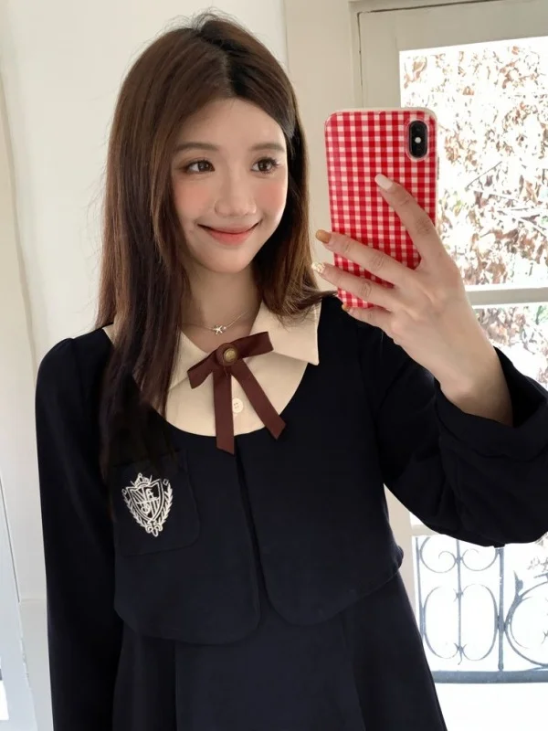 French Sle Long Dr Damen Herbst Winter Samt Underdr Ele Ladylike Dr Date Night Outfit A-Linie Silhouette