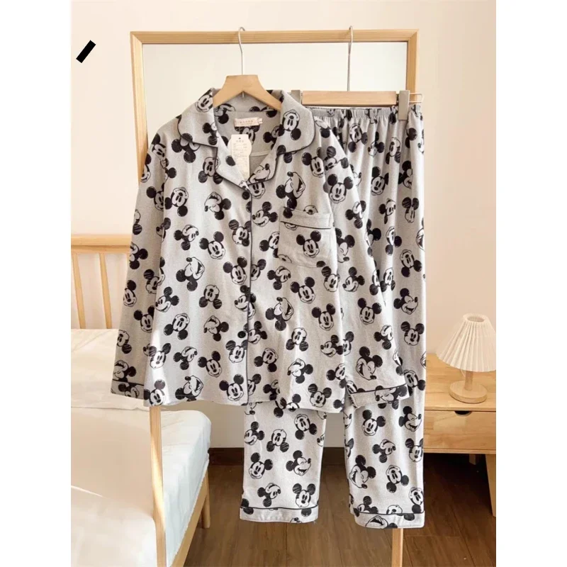 New Disney Mickey Mouse pajamas autumn cotton long-sleeved trousers casual cartoon two-piece loungewear women\'s pajamas set