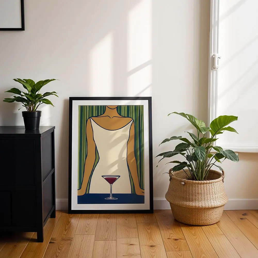 Minimalist Abstract Lady With Cocktail Canvas Poster Wall Art,2D Print Wall Decor,Fun Aesthetic Gift