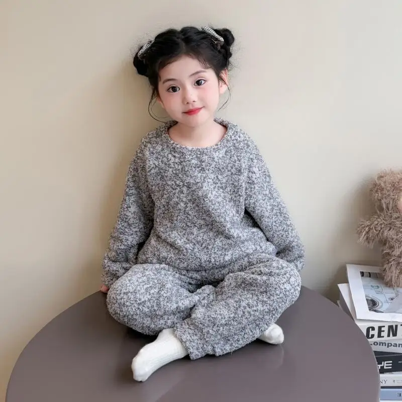 فتاة الشتاء Homewear قطعتين مجموعة بلايز السراويل الخريف رشاقته الجولة الرقبة منامة الطفل الدفء Kawaii موضة ملابس كاجوال #3