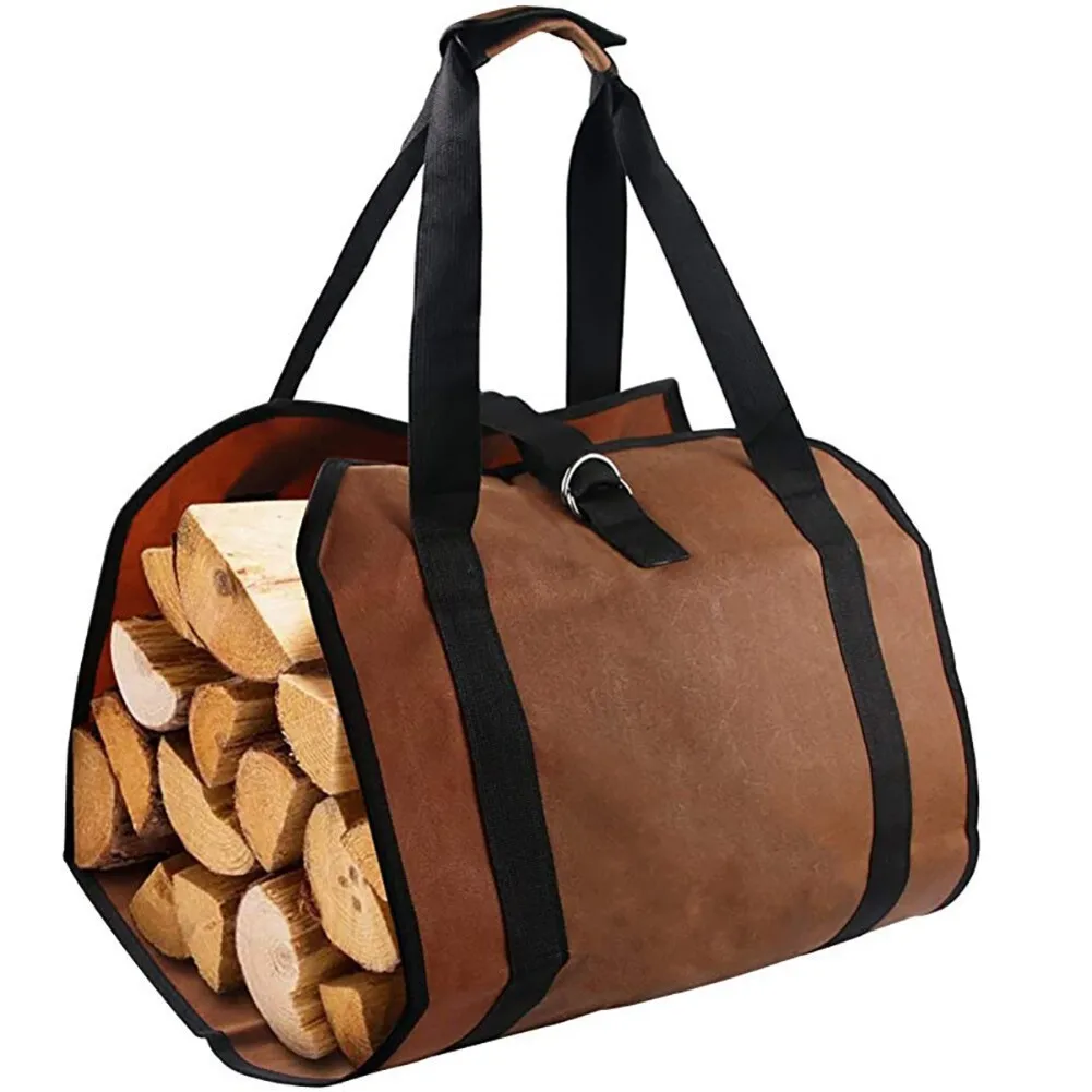 Heavy duty outdoor firewood bag portable wood carrier made from canvas and Oxford cloth for easy transport and storage use