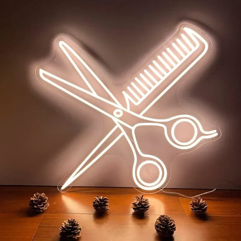 Barbershop Decorative LED Neon Lights, Eye-Catching Scissors Comb Sign, Perfect for Hair Salon Decor