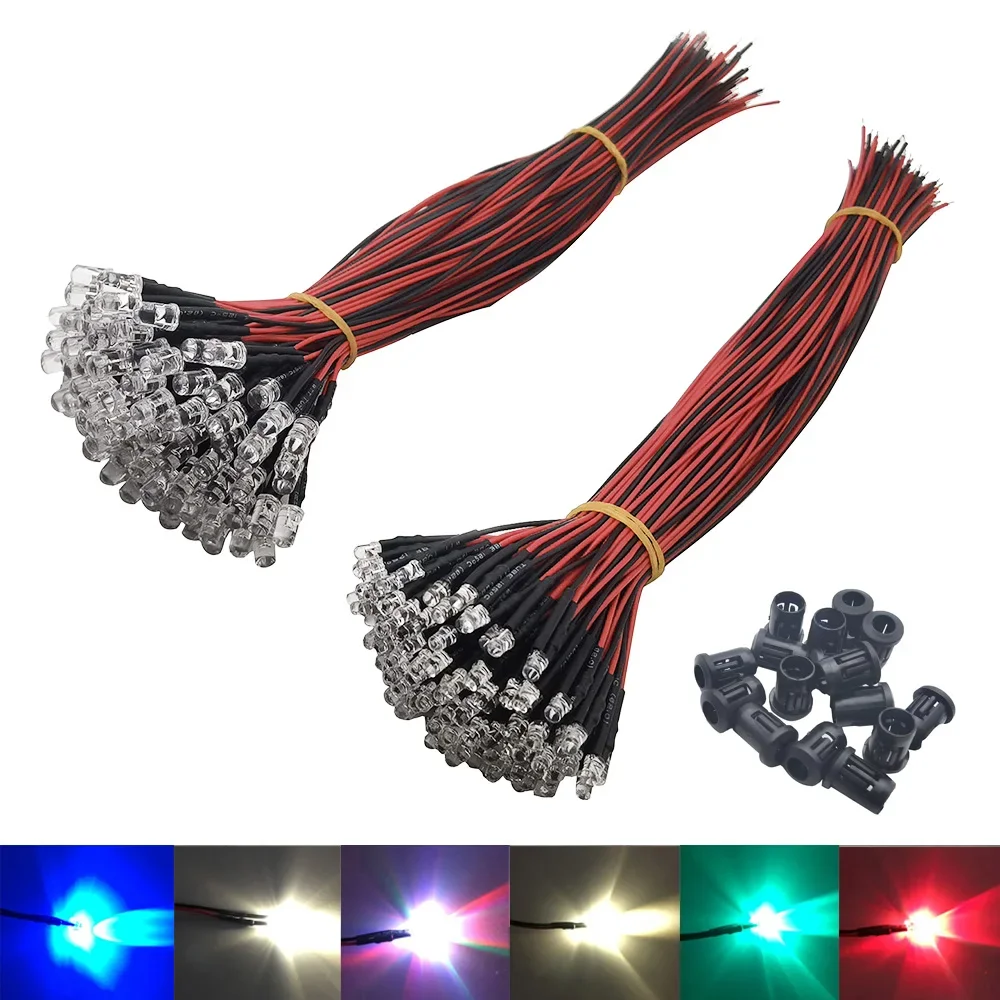 20 50 100pcs lot 20cm Pre Wired 3mm 5mm LED Light Lamp Bulb Prewired Emitting Diodes For DIY Home Decoration DC12V