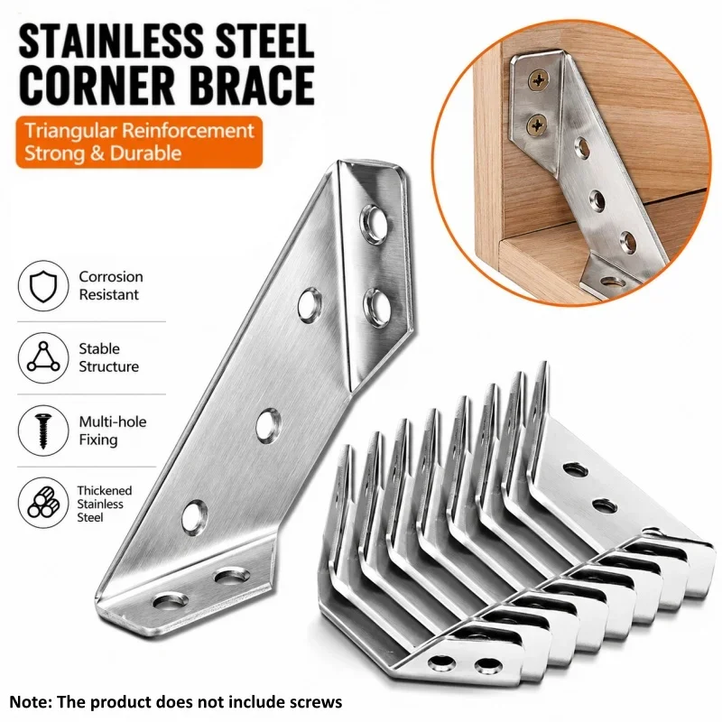 10pcs Thickened Stainless Steel Angle Code 90 Degrees Right Angle Fixed Bracket Furniture Connectors