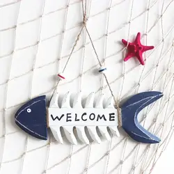 1 PC Mediterranean Wood Fish Bone Fishbone Welcome To Hang In The Wall of The Ornaments Wall Decoration