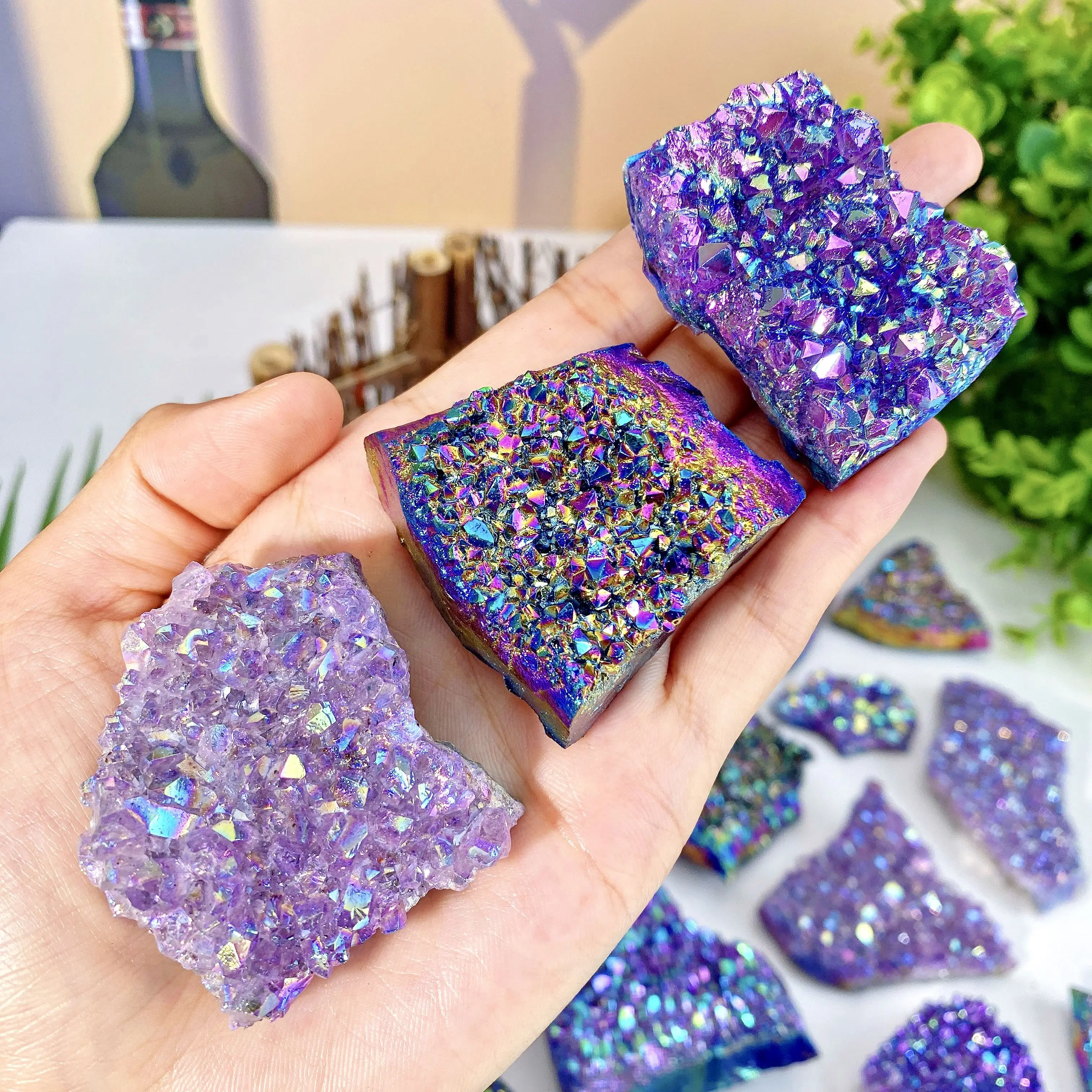 Random 1PC High Quality Colorful Aura Amethyst Clusters Crystal Natural Crystal Raw Stone,Gemstone Jewelry,gift,CrystalOrnaments