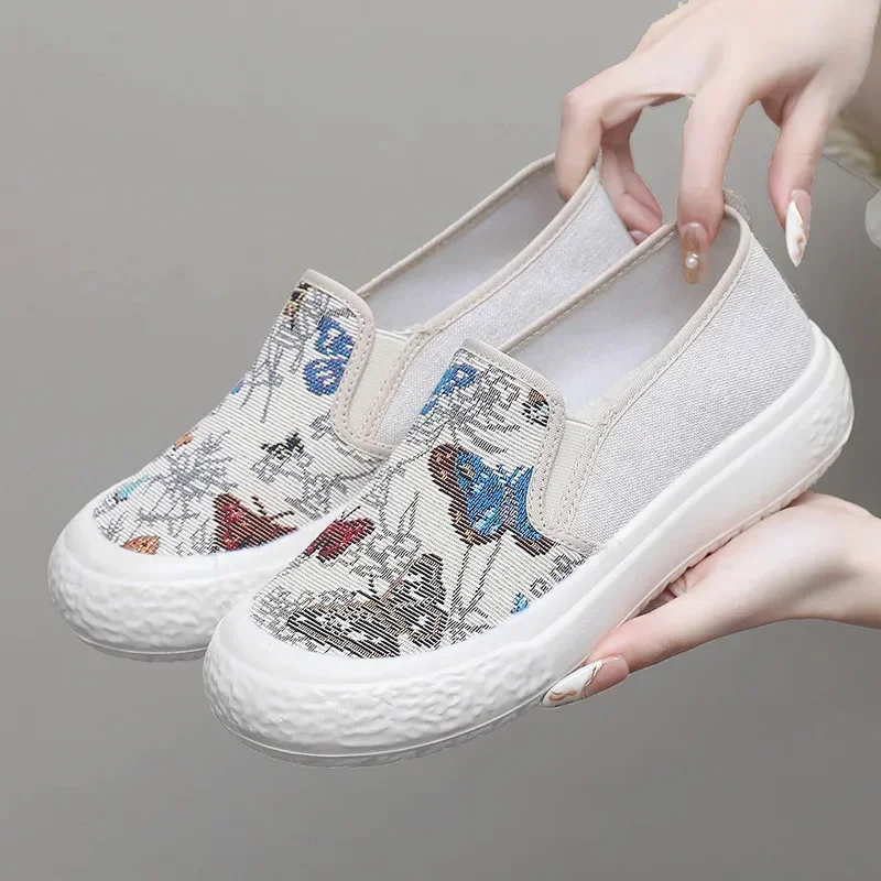 

2024spring and Summer Women's New Loafers Canvas Shoes with One Pedal Thick-soled Lazy Fashion Casual Soft-soled Versatile Shoes