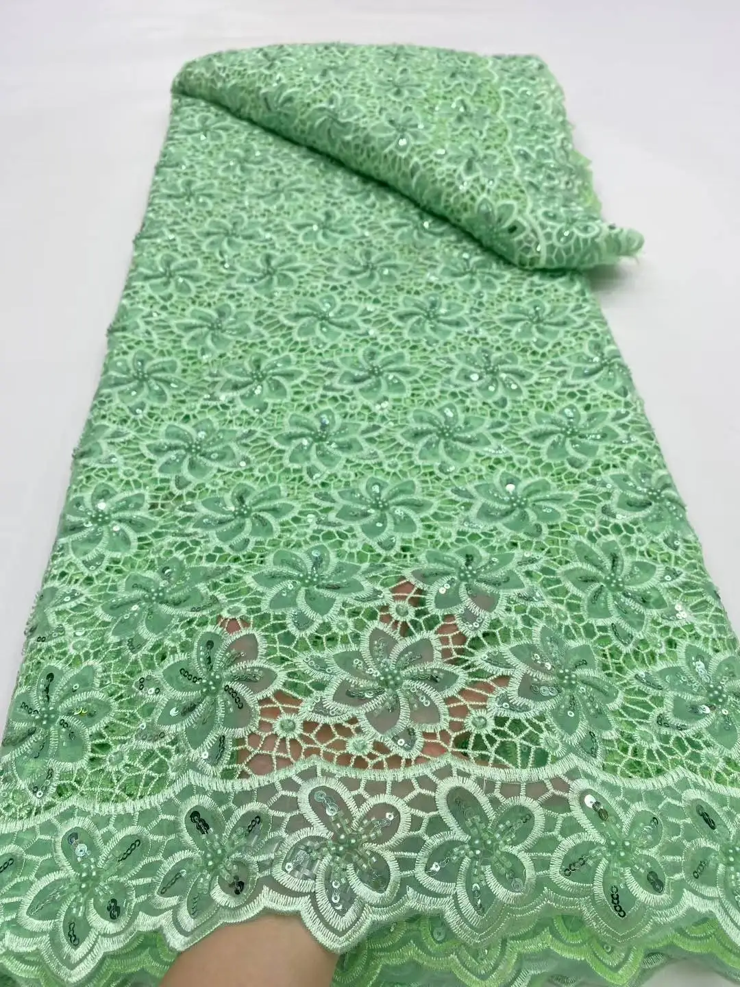 

African 2025 High Quality Nigerian Organzn Lace French Tulle Sequins Lace Fabric For Party Dress Sewing