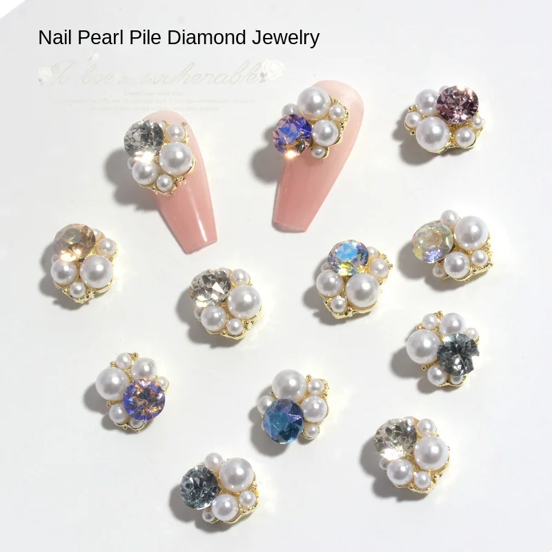 

10Pcs New Sparkling Nail Decorations with Alloy Diamonds Pearl Handcrafted Nail Art with 3D Rhinestones