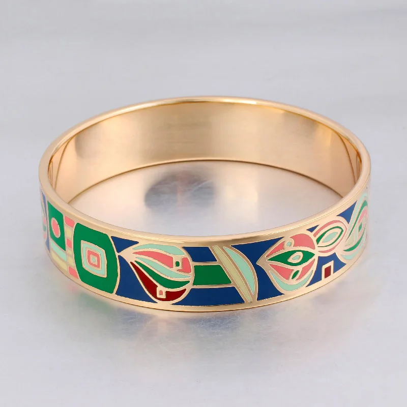 Indian 16mm Width Big Bracelet  Vintage Gold-color Designer Enamel Bangles for Women Trendy Party Jewelry