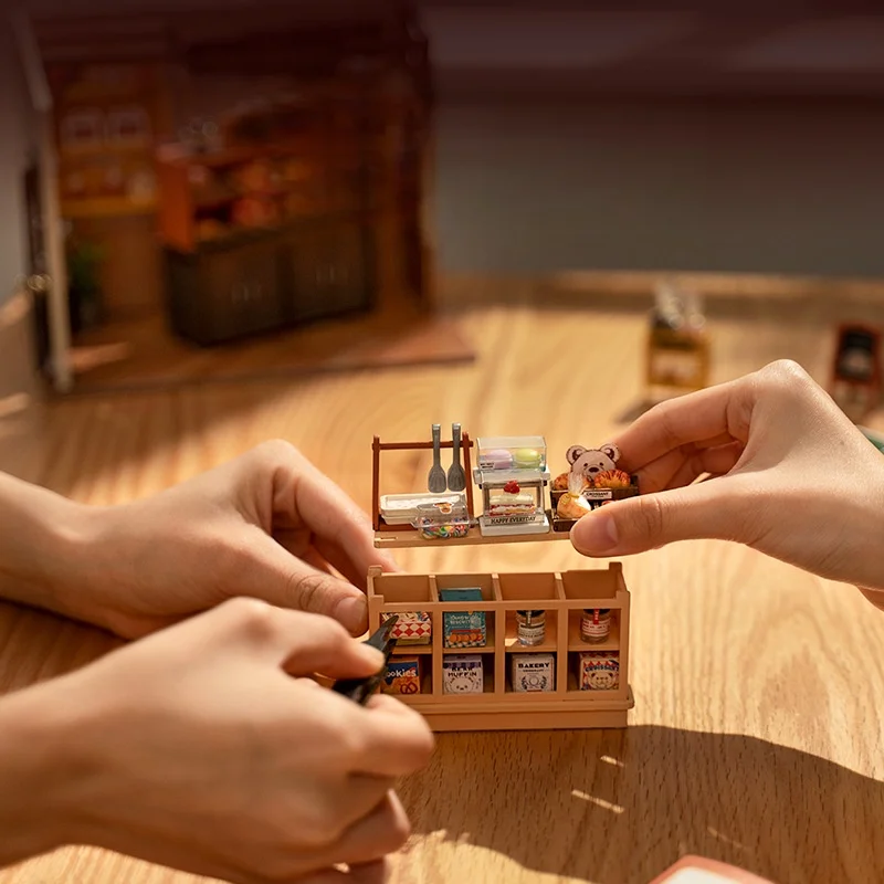 نموذج متجر المخابز الخشبي، مجموعة تجميع منزل مصغر ثلاثي الأبعاد DIY، هدية إبداعية للأطفال والكبار #4